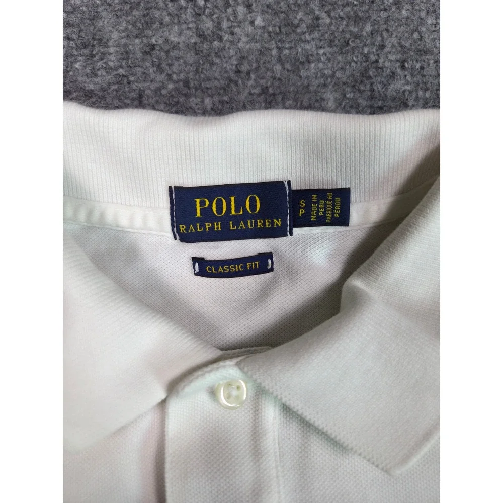 Polo Ralph Lauren Polo Shirt Mens Small White Polo Bear Tennis NYC Classic Fit